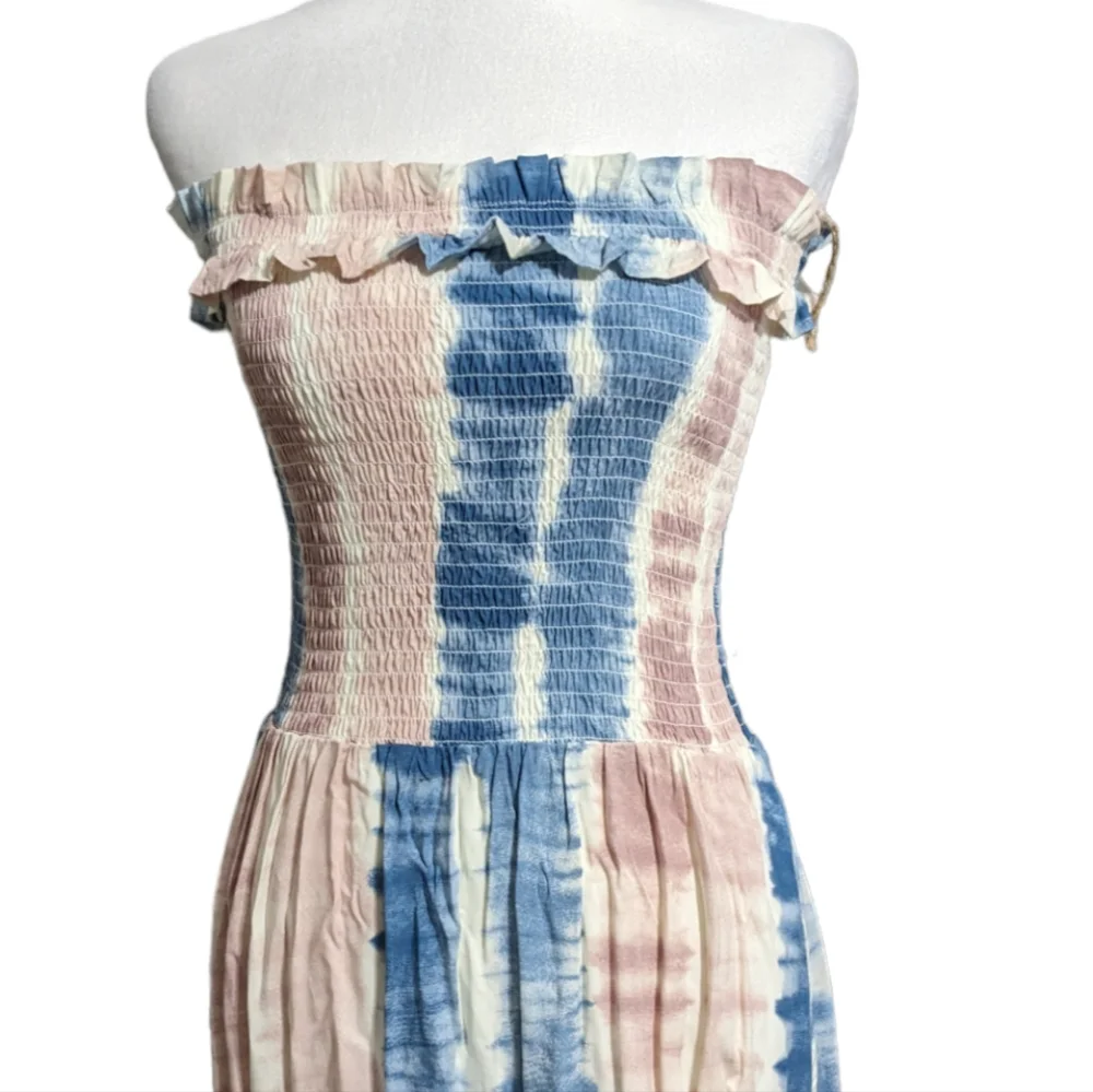 Ocean Drive  strapless sg cotton candy smock dress size S TD blue pink - Picture 2 of 8